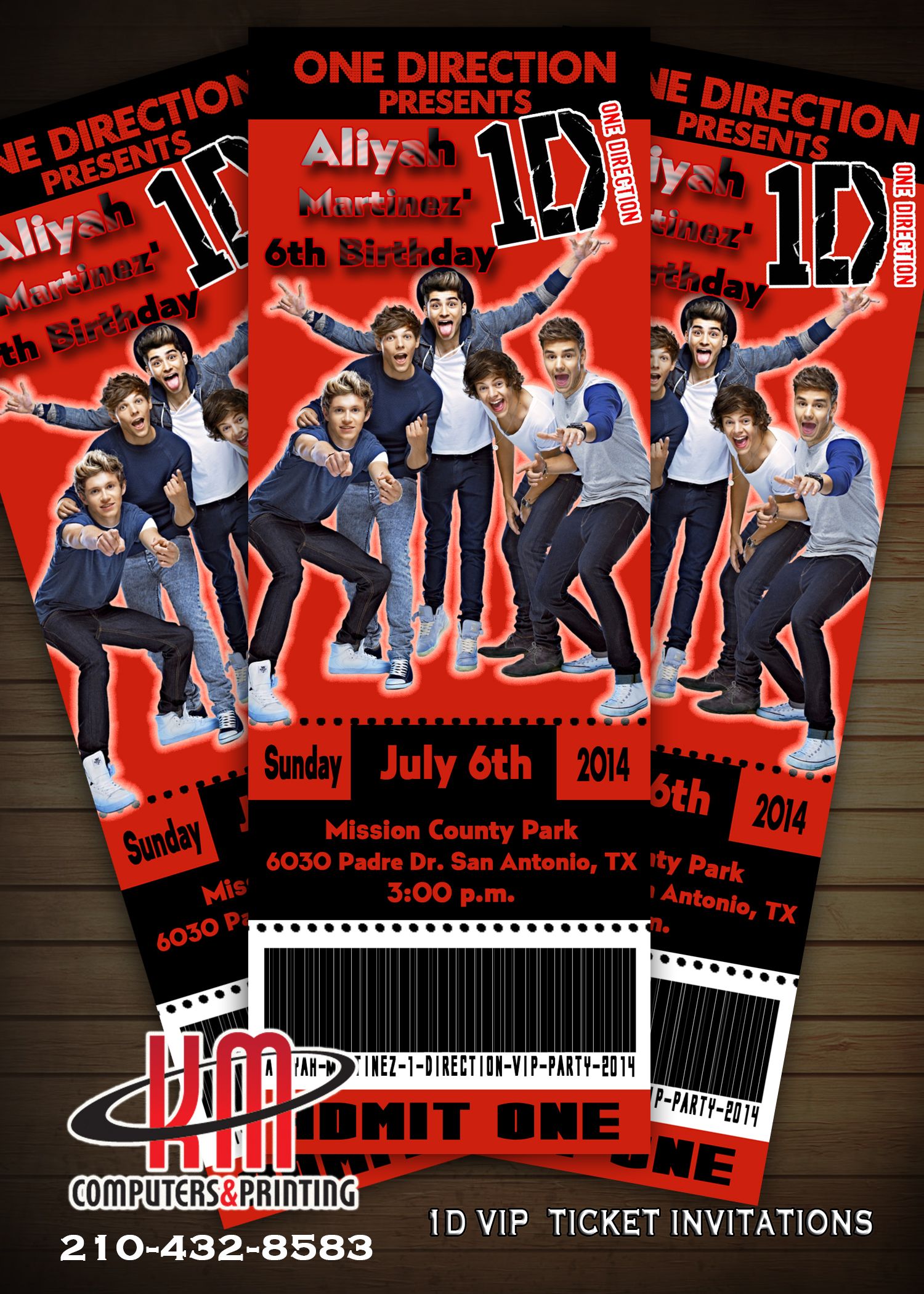 vip ticket one direction custom made any color digital or printed custom made tickets