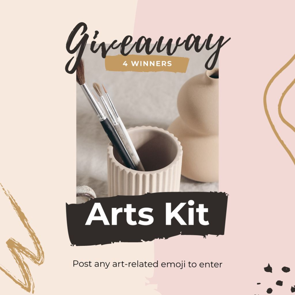 Arts Kit Giveaway Offer Instagram Post 1080x1080px graphics template. Edit online and download for free. Instagram Giveaway Posts, Instagram Contest, Instagram Post Template, Instagram Posts, Free Instagram, Instagram Feed Planner, Instagram Layout, Instagram Design, Giveaway Graphic