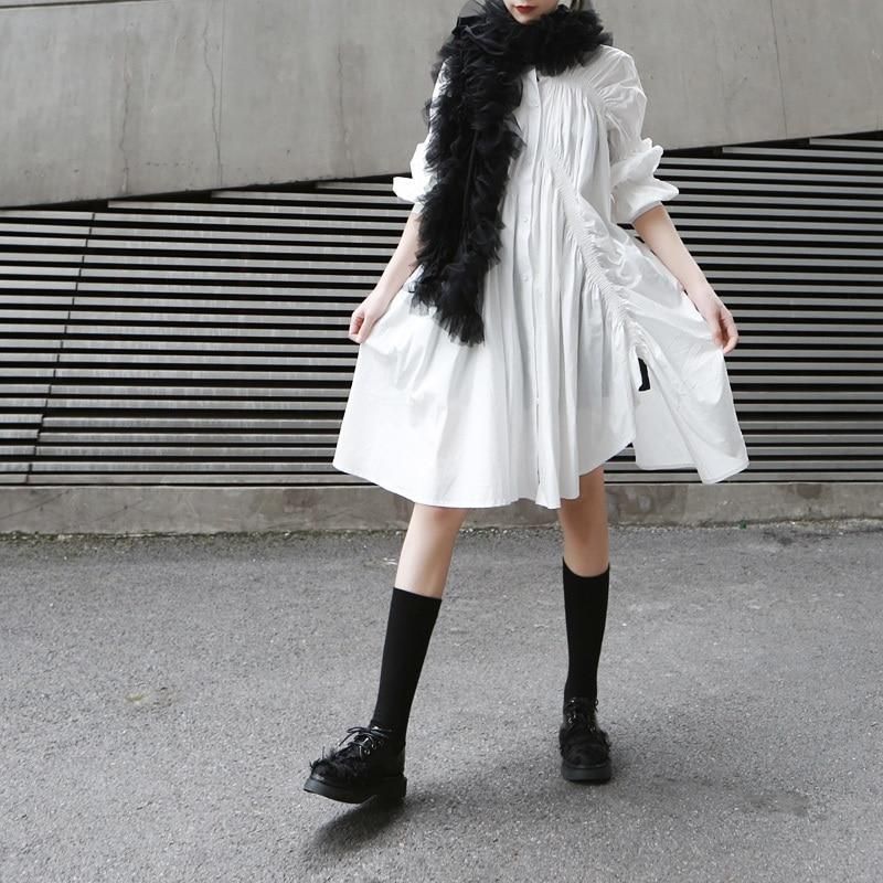 Hotaru Long Sleeve Pleated Shirt Dress - White – Marigold Shadows