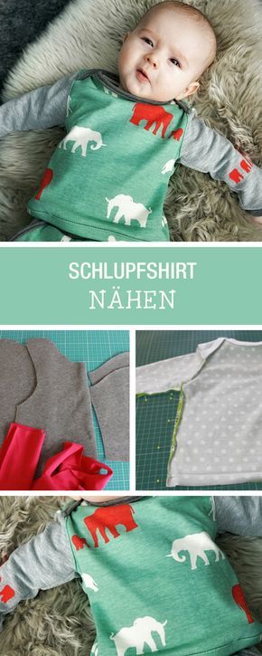 Nähen für Babys: DIY-Anleitung für ein kuscheliges Schlupfhirt / how to sew a cute shirt for babys via DaWanda.com #babyshirts