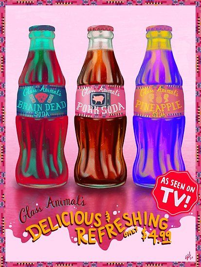 Inspired by Glass Animals’ “Pork Soda.” Pineapple Soda and Brain Dead Soda are available as separate stickers and designs. • Also buy this artwork on wall prints, apparel, stickers, and more. Retro Poster, Vintage Posters, Poster Boys, Poster Wall Art, Poster Prints, Wall Prints, Canvas Prints, Bedroom Wall Collage, Band Posters