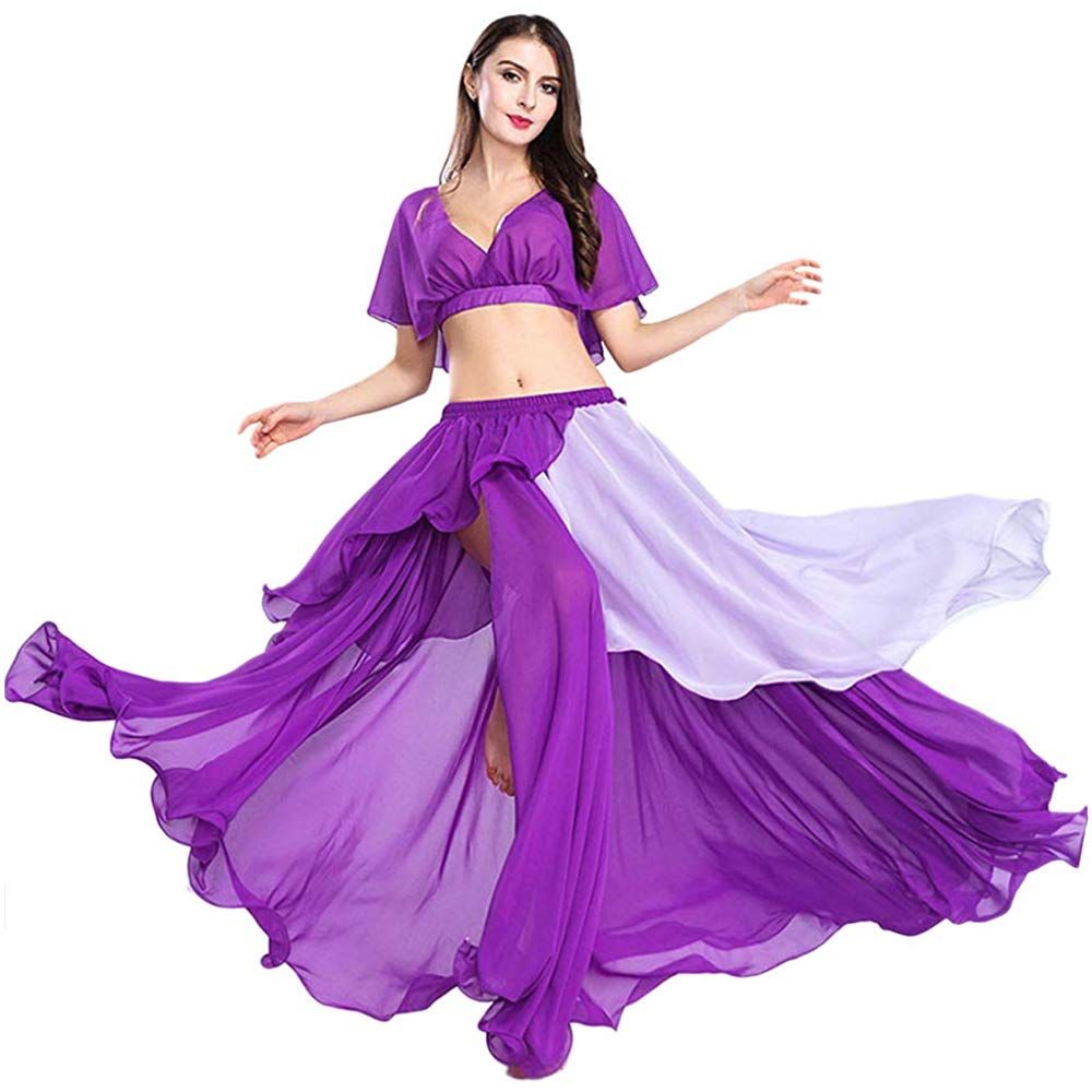 Pink Purple 3 Colors Black One Size ROYAL SMEELA Chiffon Fairy Belly Dance Skirt Belly Dancing Costume