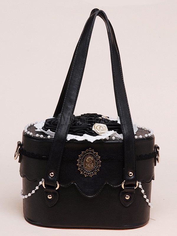 Black Pu Leather Roses Decorated Bag By Milanoo Kaban Black Pu Leather Roses Decorated Bag By Milanoo Types Of Cute Bags