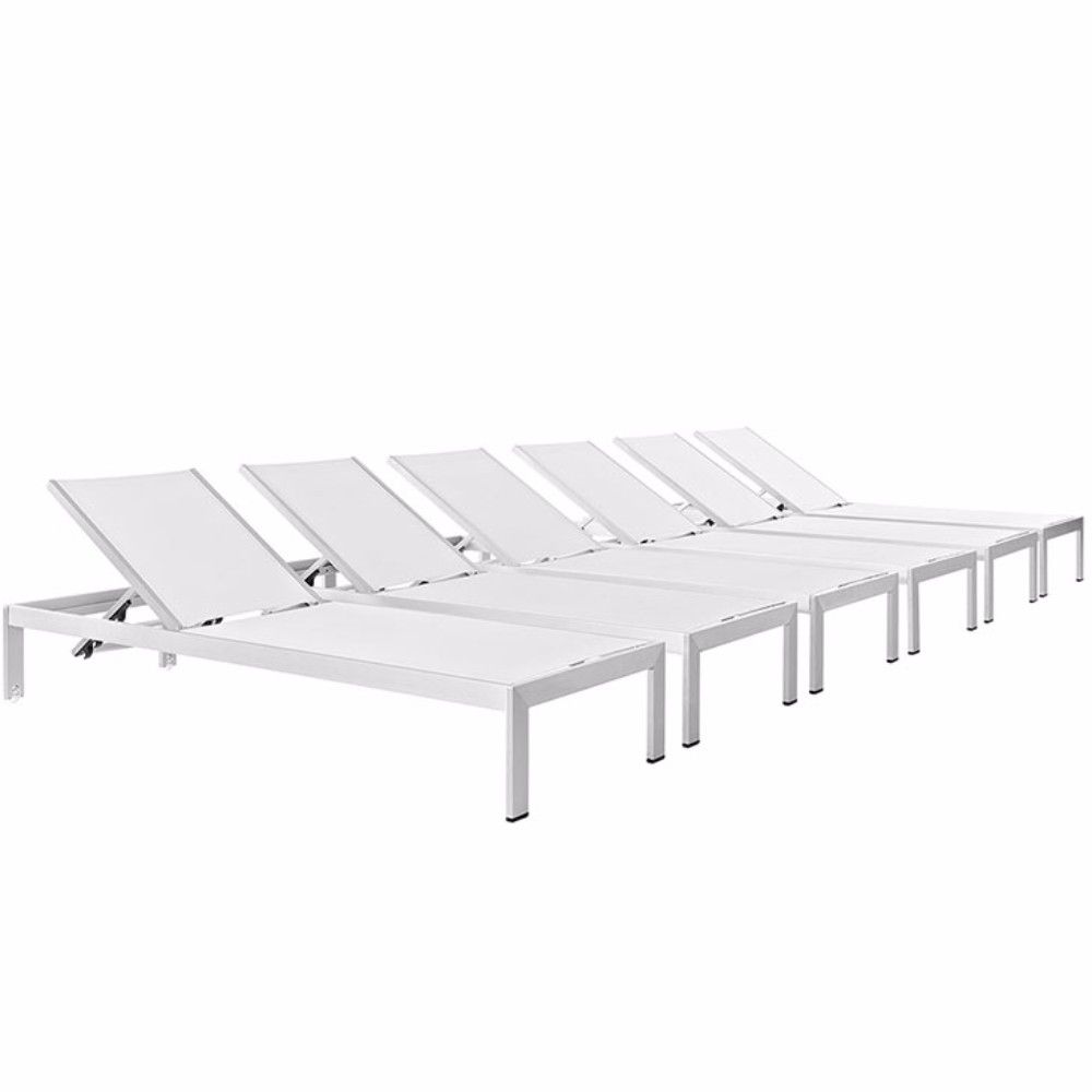 Shore Set Of 6 Outdoor Patio Aluminum Chaise Silver White Lounge Chair Outdoor Outdoor Patio Chaise Lounge Modway Furniture