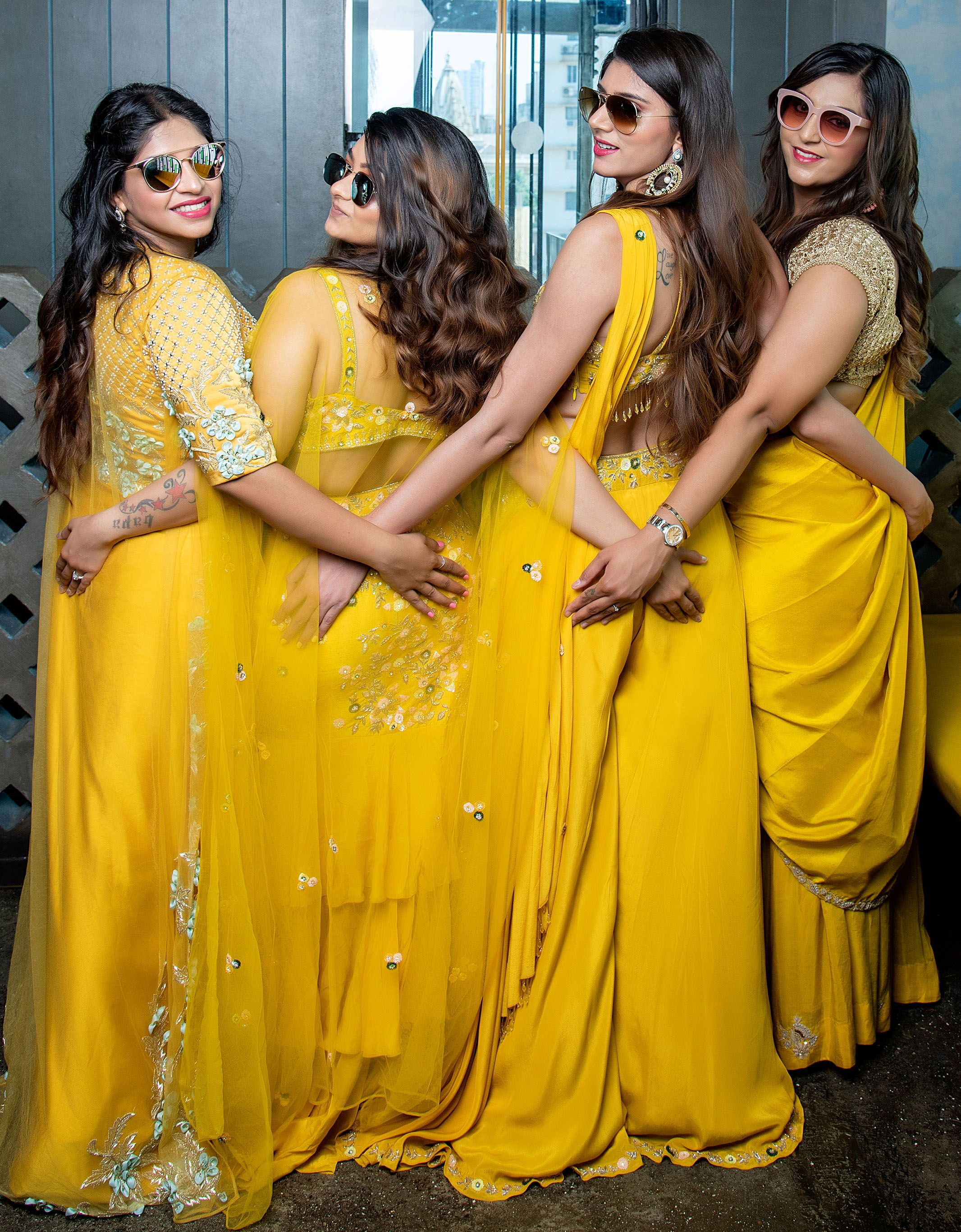#KALKIRealBridesmaidsAfter our #notwithoutmymohansbridesmaids shoot did the rounds on the Internet, once again, @kalkifashion most awaited Bridesmaid Shoot is all set to thumb through the pages of trends on your Instagram feed. Oh boy! This was so much fun, from the colour coordinated outfits to an all yellow bride squad…Presenting you, the 'The Squad No. 1', killin' it like no other in the Bridesmaid Shoot with @kalkifashion! Also, watch out this space, a super fun contest coming up soon! Indian Wedding Poses, Indian Wedding Couple Photography, Indian Bridal Photos, Wedding Photos Poses, Bridal Photography, Haldi Poses For Bride, Haldi Photography Ideas For Bride, Bridesmaid Poses, Mehandi Outfits Bridesmaid