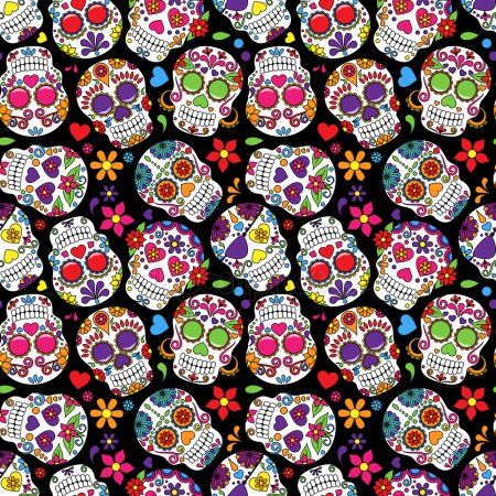 Day of the Dead Sugar Skull Seamless Vector Background