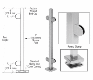 Glass Clamps 180° Stainless Steel Railing Round Post