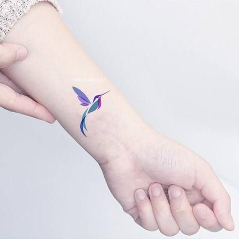Lilly Small Colorful Watercolor Color Block Hummingbird Bird Temporary Tattoo