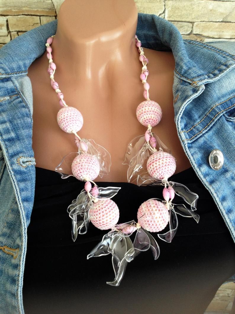bohemian boho neacklace beaded necklace eco necklace crochet eco jewelry boho chic festival jewelry cotton Christmas gift