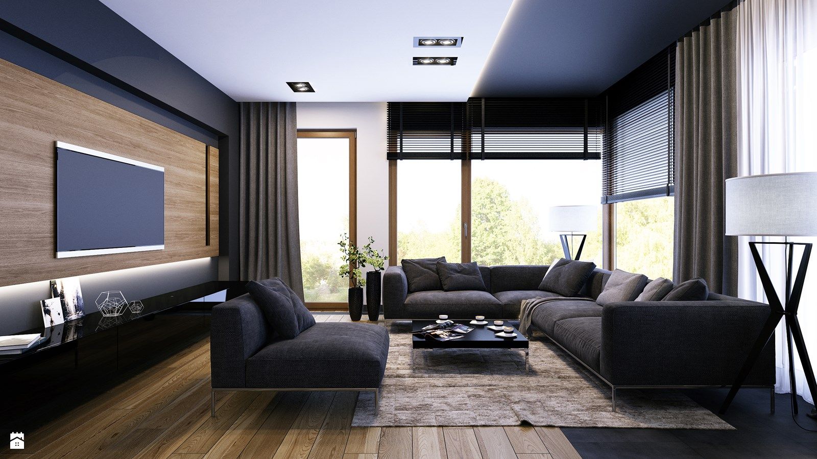 PROJEKT WNĘTRZ - WARSZAWA - zdjęcie od BEFORECONCEPT - Salon - Styl Nowoczesny - BEFORECONCEPT Living Spaces, Living Room, Kitchen Space, Decoration, Sectional Couch, Sweet Home, Apartment, Curtains, Interior Design