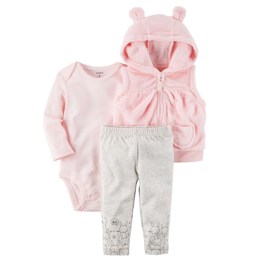 Carter's NWT 3M 6M 12 18 24 Infant Girl Fleece Hooded Cardigan Bodysuit Pant set Carter's NWT 3M 6M 12 18 24 Infant Girl Fleece Hooded Cardigan Bodysuit Pant set