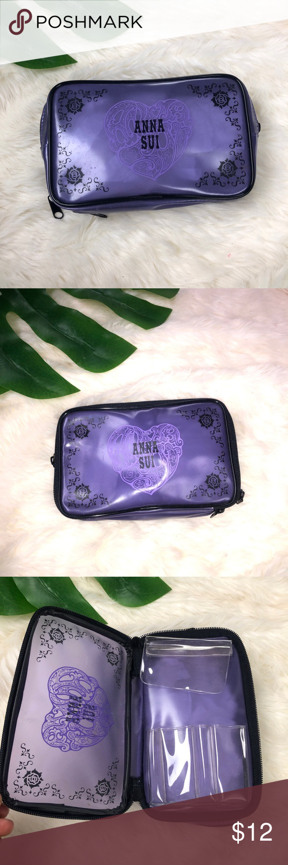 Anna Sui Purple Plastic Brush Holder Makeup Bag Brand