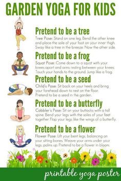 Yoga for kids - perfect for Spring! These poses are great for preschoolers and young children. Garden Activities, Spring Activities, Preschool Activities, Outdoor School Activities, Kids Nature Activities, Nature Games, Forest School Activities, Health Activities, Camping Activities