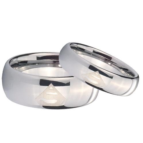 Superman Wedding Rings Tungsten Carbide Dome Style Superman Wedding Rings Tungsten Carbide Dome Style Laser Engrave Ring Set