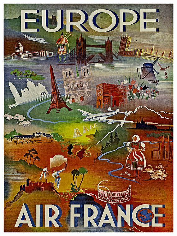 Europe Travel Poster Art Tourism Print TR33 - Etsy | ヴィンテージトラベルポスター, エア