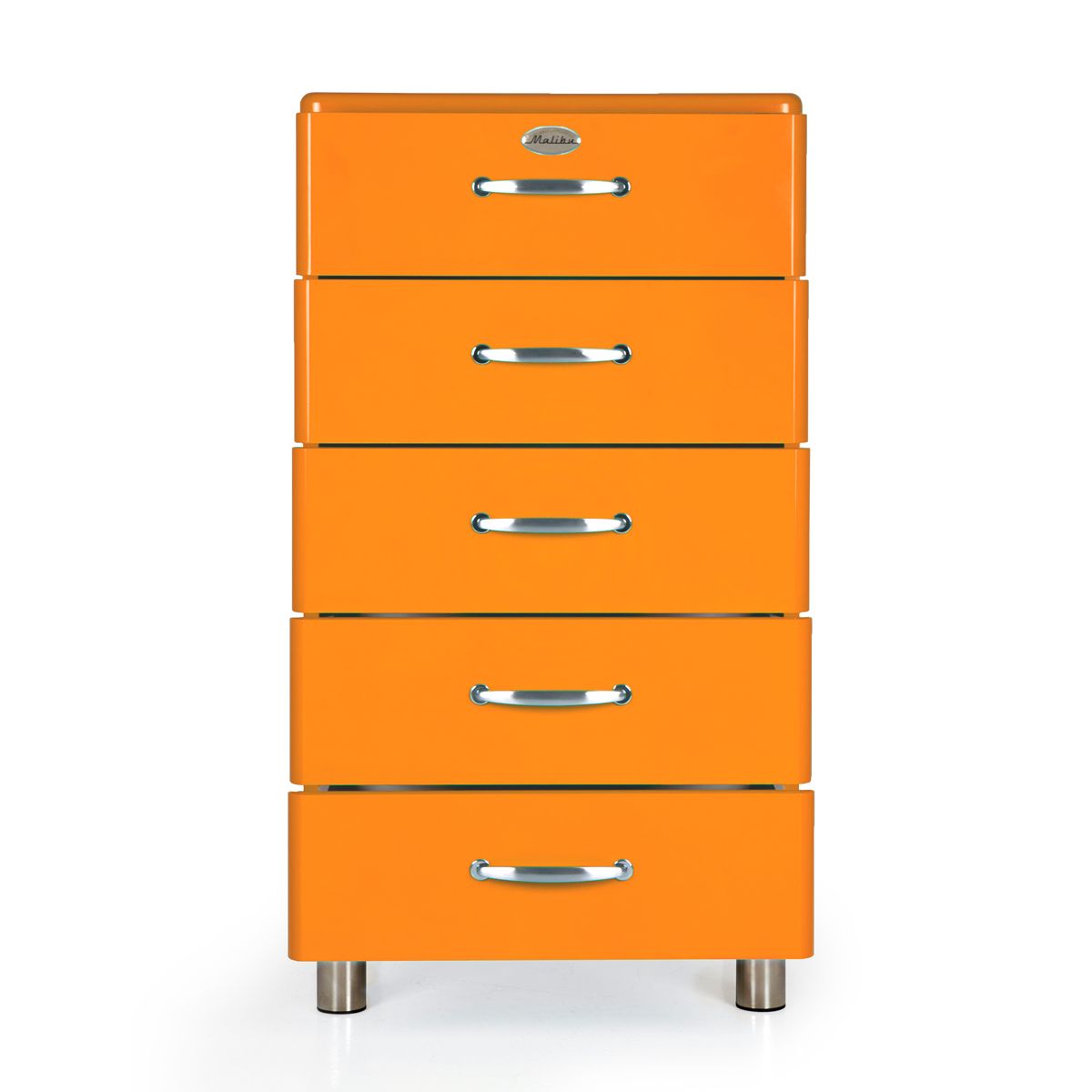 Afmetingen: Breedte: 60cm, Diepte: 41cm, Hoogte: 111cm. Kleur: Oranje. Afwerking: Hout. Garantie: 2 jaar. Malibu, Tenzo, Filing Cabinet, Dusty, Dresser, Orange, Products, Powder Room, Stained Dresser