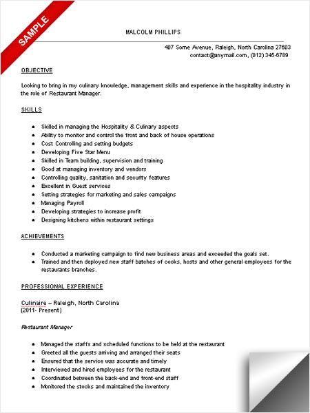 restaurant manager resume template office server sample Home