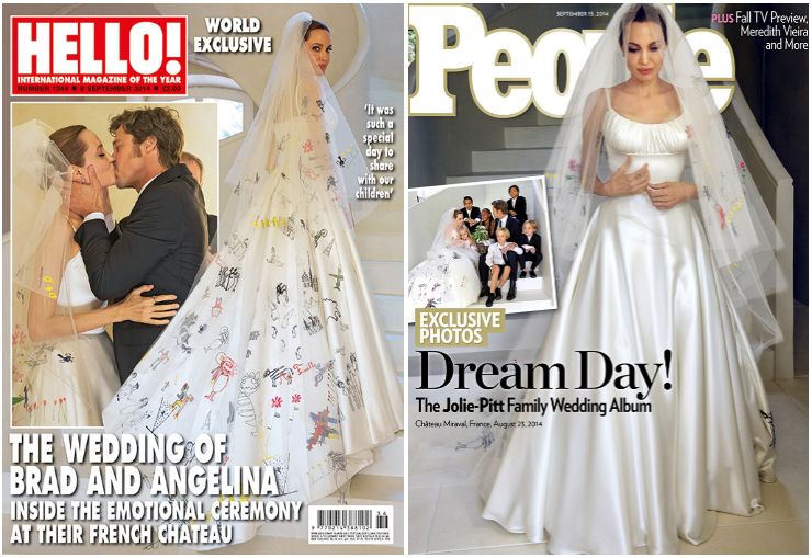 The First Photos From Brad And Angelina S Wedding Have Been Released And In True Jolie Pitt Fashio Wedding Dresses Angelina Jolie Wedding Dress Iconic Weddings