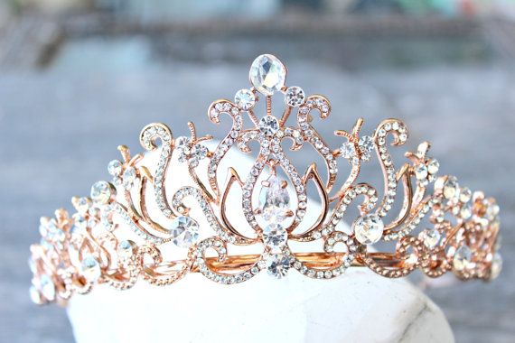 Bridal Tiara Crystal Rose Gold Caroline Swarovski Bridal Tiara Crystal Rose Gold Caroline Swarovski Wedding Crown Rhinestone Diamante
