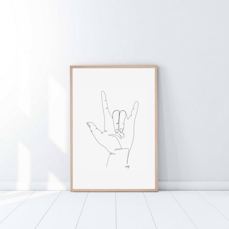 American Sign Language I Love You Single Line Print Ily Asl Etsy Sign Language Art Sign Language Tattoo American Sign Language