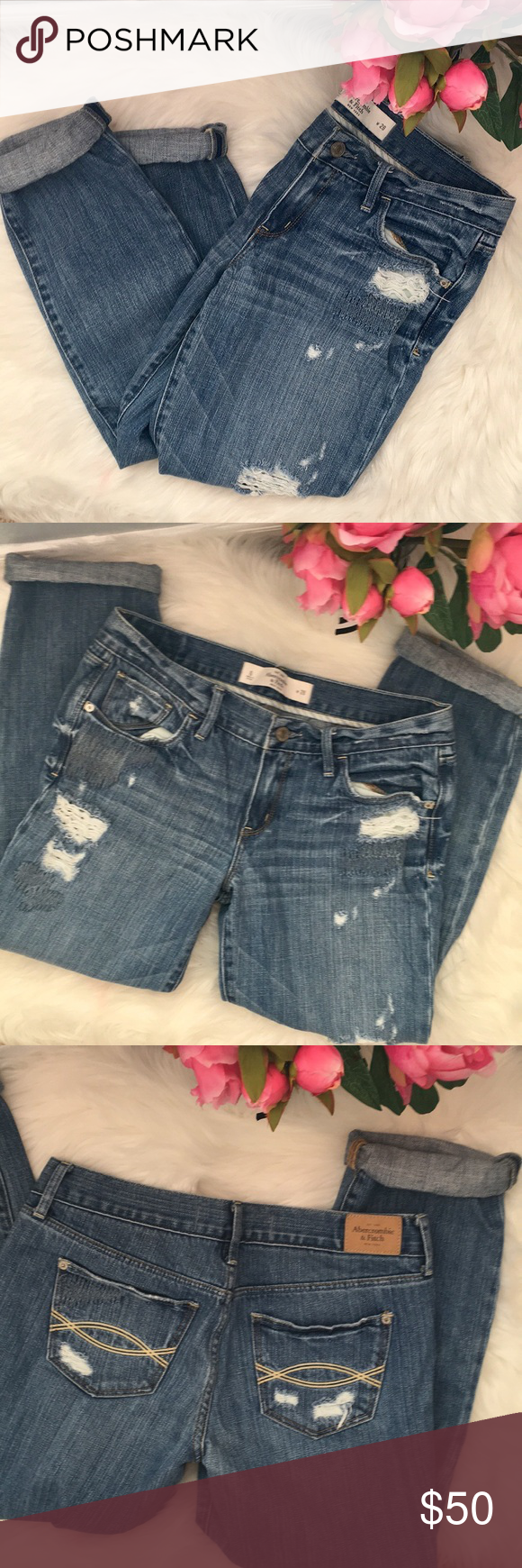 🌍Abercrombie & Fitch distressed boyfriend jeans Distressed boyfriend