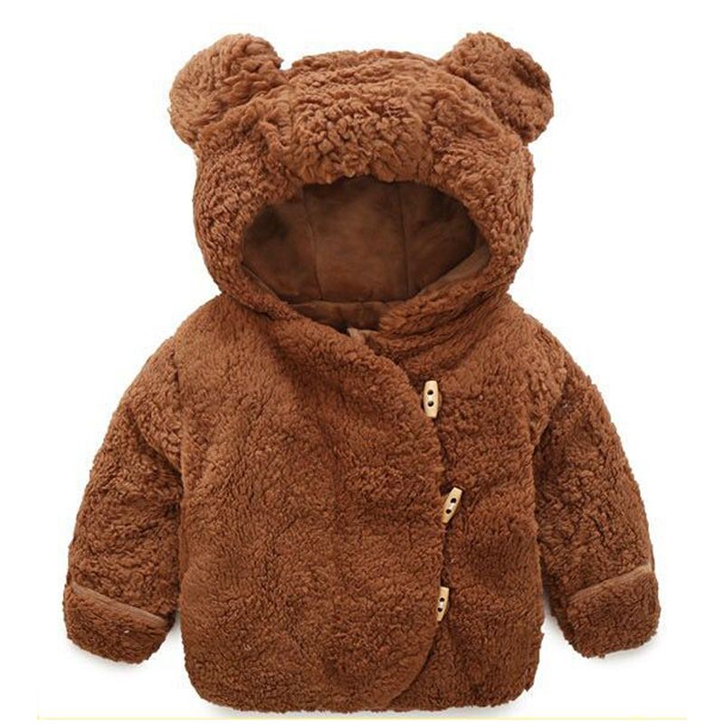 Toddler Kids Baby Boy Girl Hooded Coat Coral Fleece Warm Jacket Outwear Snowsuit