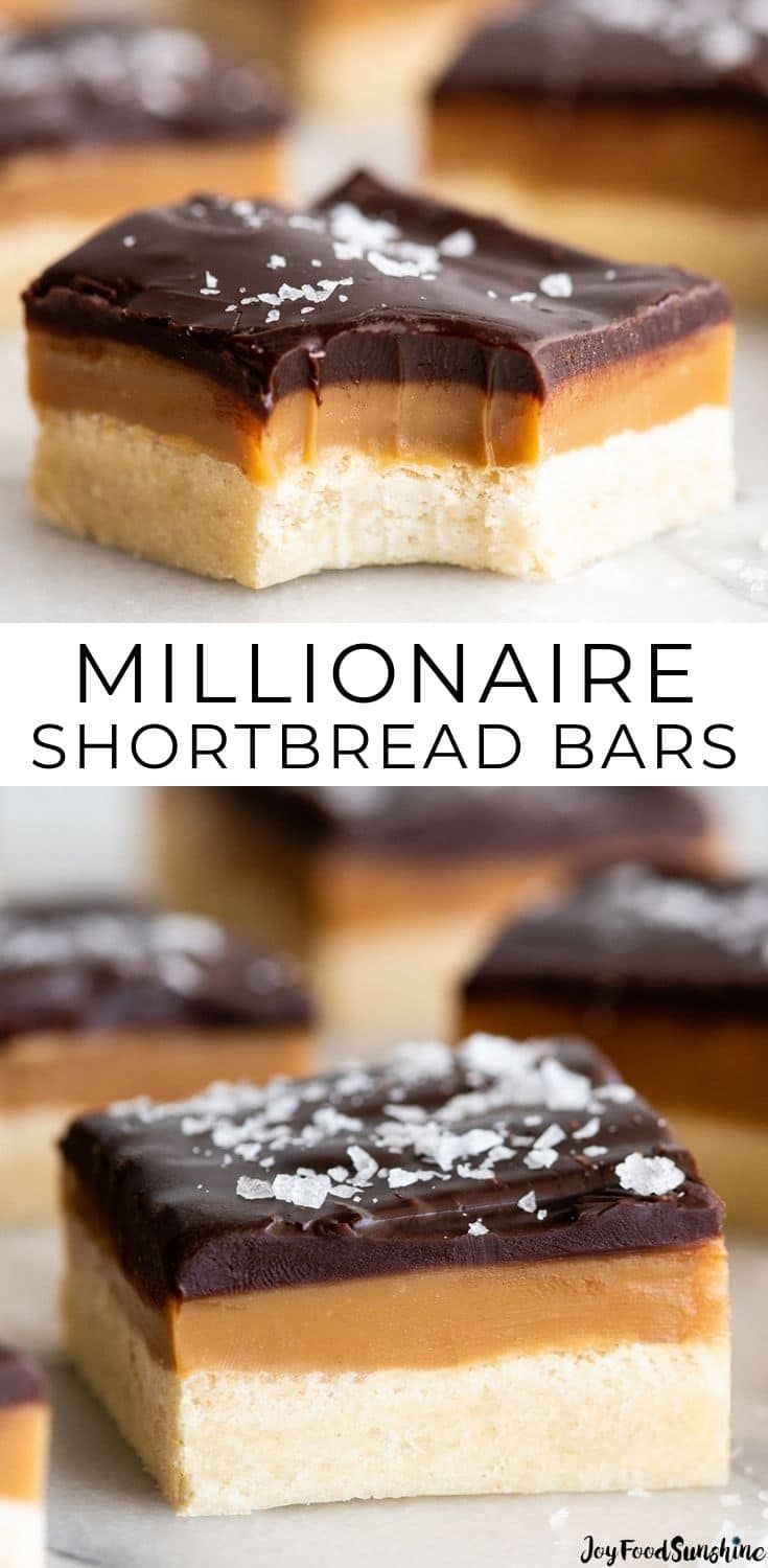 The best Millionaire Shortbread Recipe! Buttery shortbread, smooth caramel and a layer of chocolate come together to make the most delicious caramel shortbread recipe ever. A great bar to feed a crowd or include on your Christmas cookie tray! Cookie Bar Recipes, Cookie Desserts, Bars Recipes, Just Desserts, Cookie Tray, Delicious Desserts, Caramel Shortbread, Shortbread Bars, Cookies