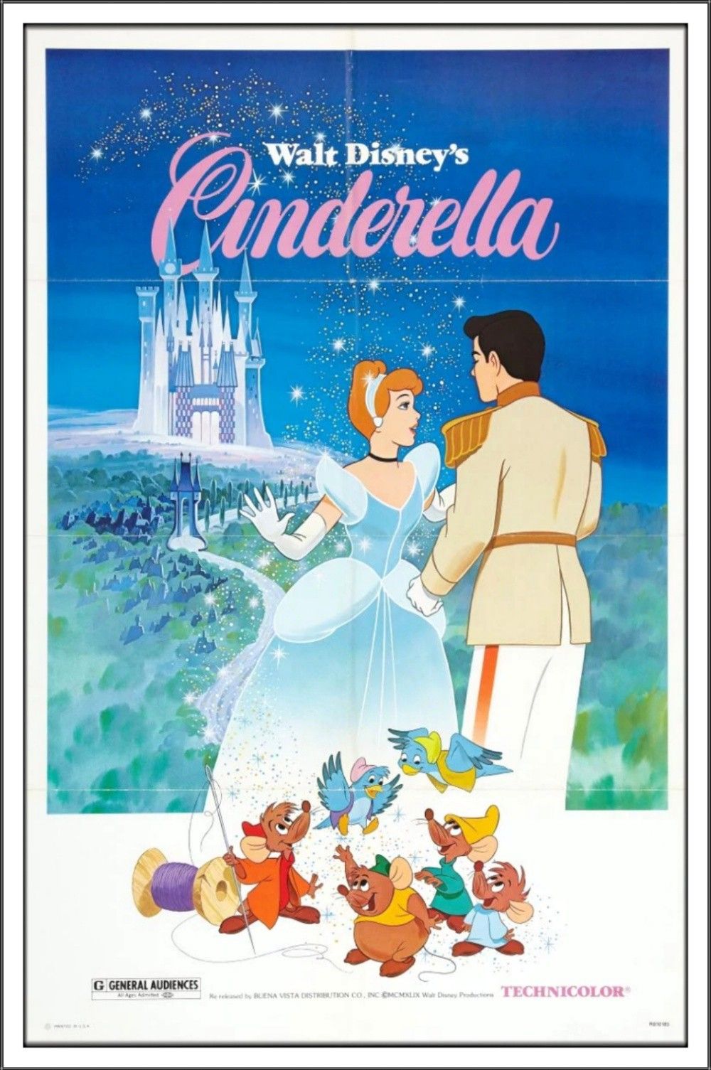 1950 Cinderella Walt Disney cartoon movie poster print