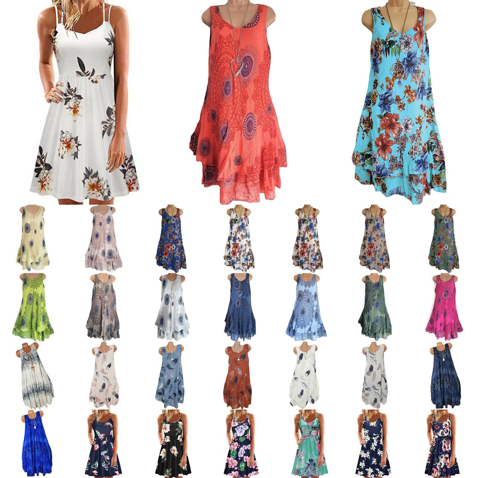 ZANZEA Damen V Neck Langarm Kleid Minikleid Beach Holiday Geblümt Strandkleid