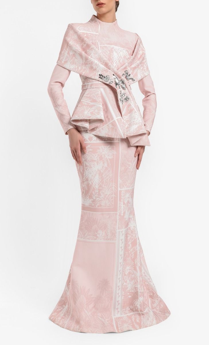 Mabul Dress in Plain Blush Pink | FashionValet Stylish Dresses For Girls, Formal Dresses For Women, Girls Dresses, Womens Dresses, Peplum Outfits, Ankara Skirt And Blouse, Dress Pesta, Aesthetic Dresses, Dress Hijab