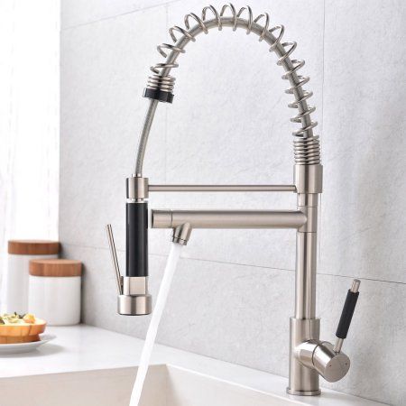 Ktaxon Modern Commercial Brushed Stainless Steel Single Lever Pull Ktaxon Modern Commercial Brushed Nickel Stainless Steel Single Lever Pull Out Sprayer Kitchen Faucet High Arch Spring Down Sink