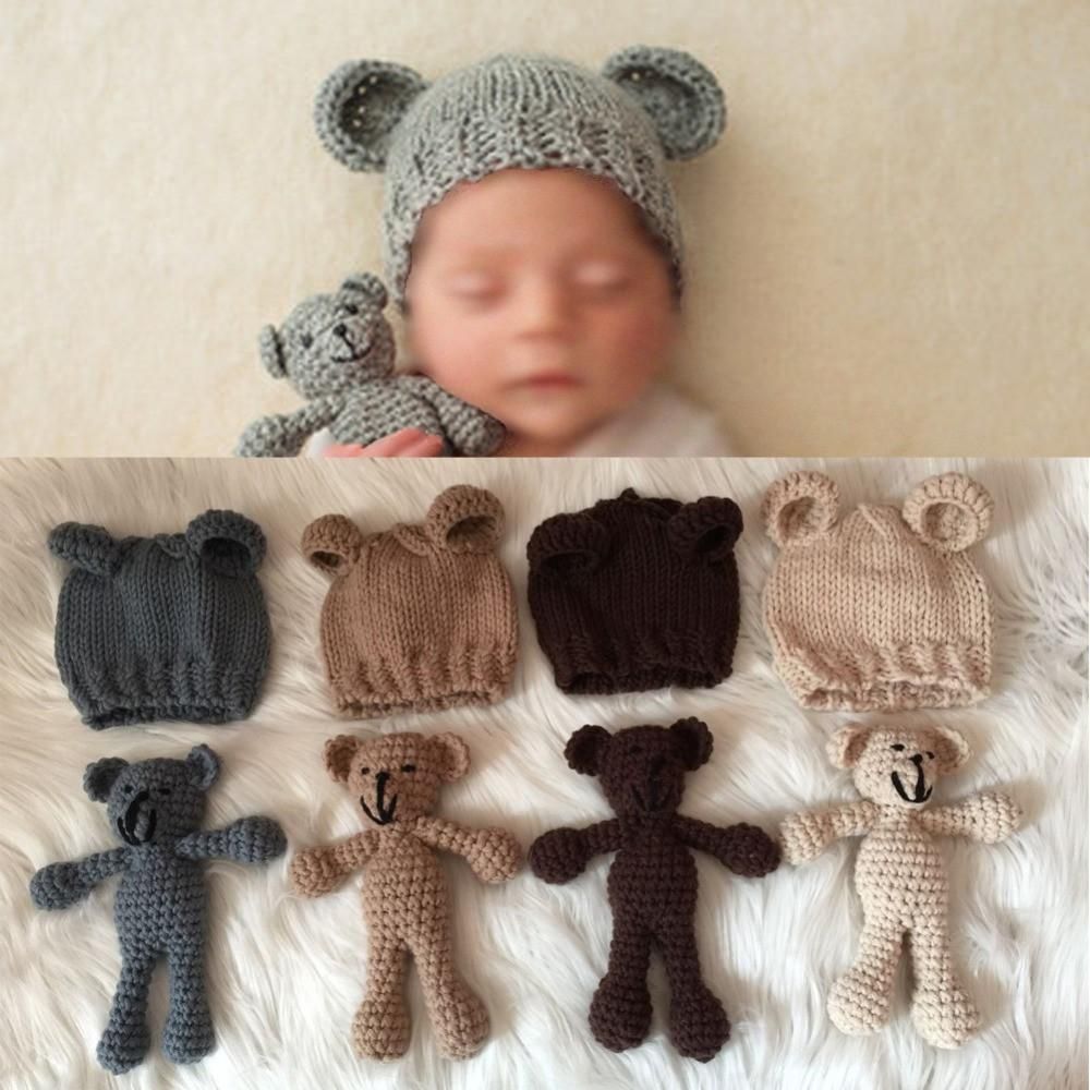 Cute Newborn Baby Crochet Knit Handmade Bear Ear Hat Cap Photo Photography Prop