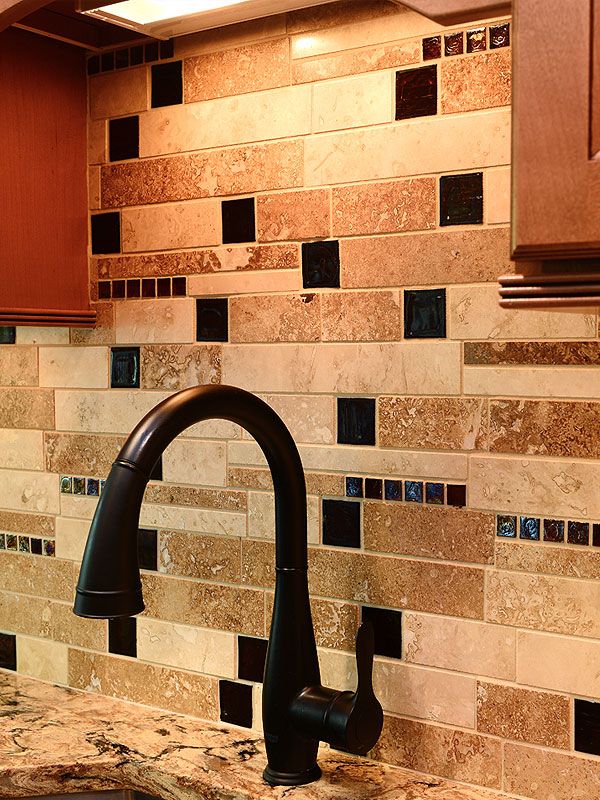 Brown Gl Travertine Mix Backsplash Tile For Traditional Kitchen Gl Travertine Mix Backsplash Tile