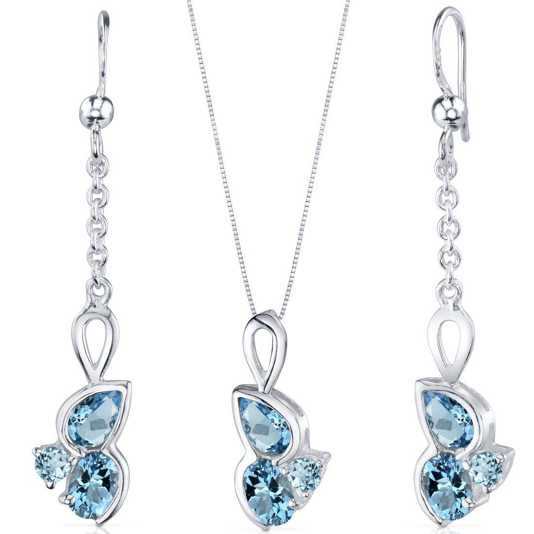 3 3/4 CT TW Swiss Blue Topaz Sterling Silver Earrings and Pendant