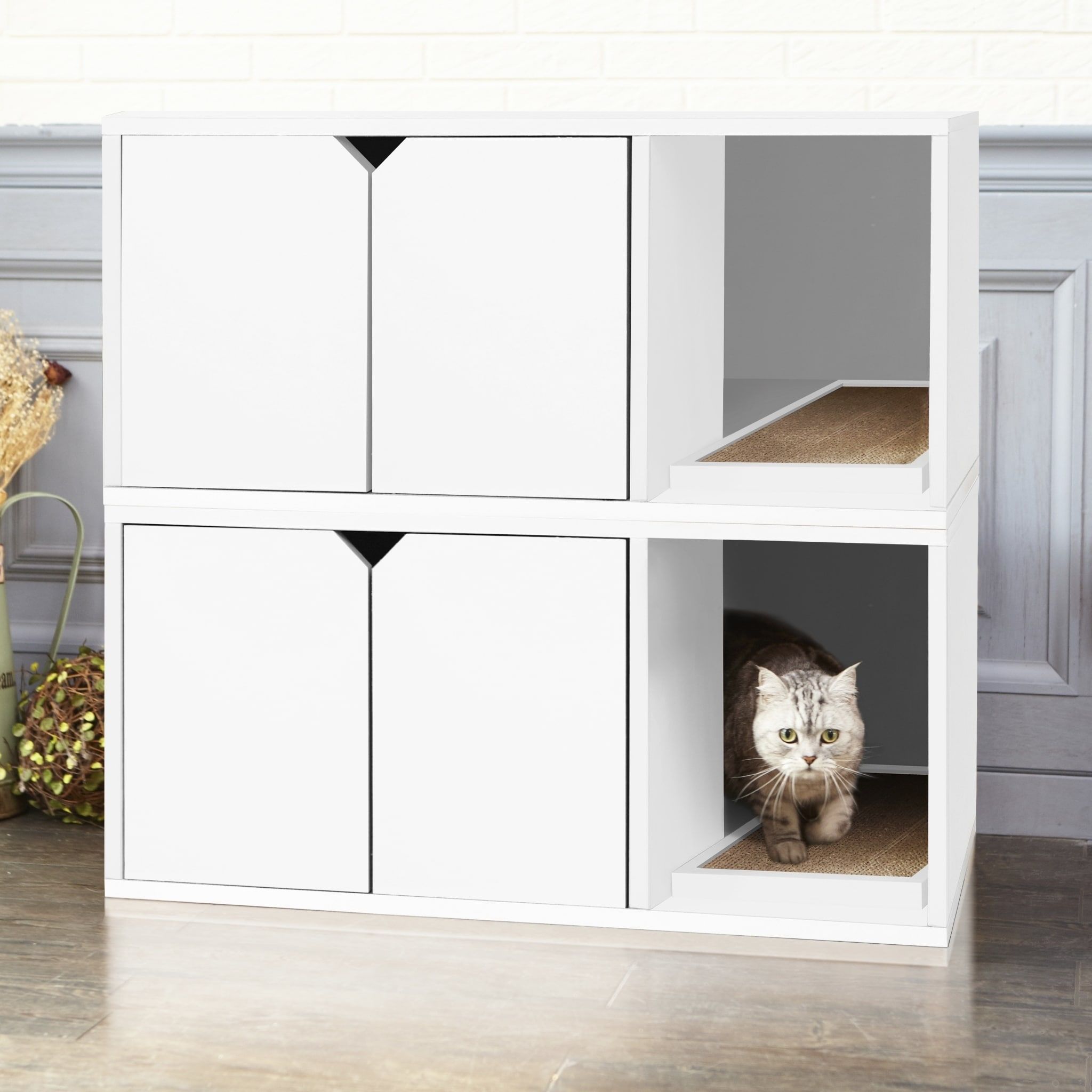 Way Basics White Eco Modern Double Cat Litter Box Furniture With Way Basics White Eco Modern Double Cat Litter Box Furniture With Lifetime Guarantee