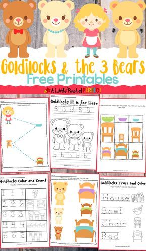 Children can take a closer look into the classic fairy tale, Goldilocks and the Three Bears, with our free printable activities. The 13 page printable set includes pages for pre-writing, letters and number, sorting, and more! Fairy Tales Preschool Activities, Three Bears Activities, Bears Preschool, Preschool Printables, Preschool Themes, Preschool Lessons, Preschool Worksheets, Kindergarten Activities, Book Activities