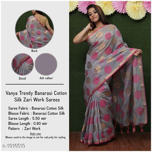 Sarees Stylish Banarasi Cotton Silk Zari Work Saree *Fabric* Saree - Banarasi Cotton Silk. *Size* Saree Length Without Blouse - 5.50 Mtr. *Work* Zari Work *Sizes Available* Free Size * Catalog Rating: ★4 (233) Catalog Name: Vanya Zari Woven Banarasi Cotton Silk Sarees With Tassels And Latkans CatalogID_252838 C74-SC1004 Code: 567-1916510-<> #Sare... Silk Saree Banarasi, Silk Cotton Sarees, Art Silk Sarees, Chiffon Saree, Cotton Silk, Fancy Sarees, Party Wear Sarees, Set Saree, Sarees For Girls