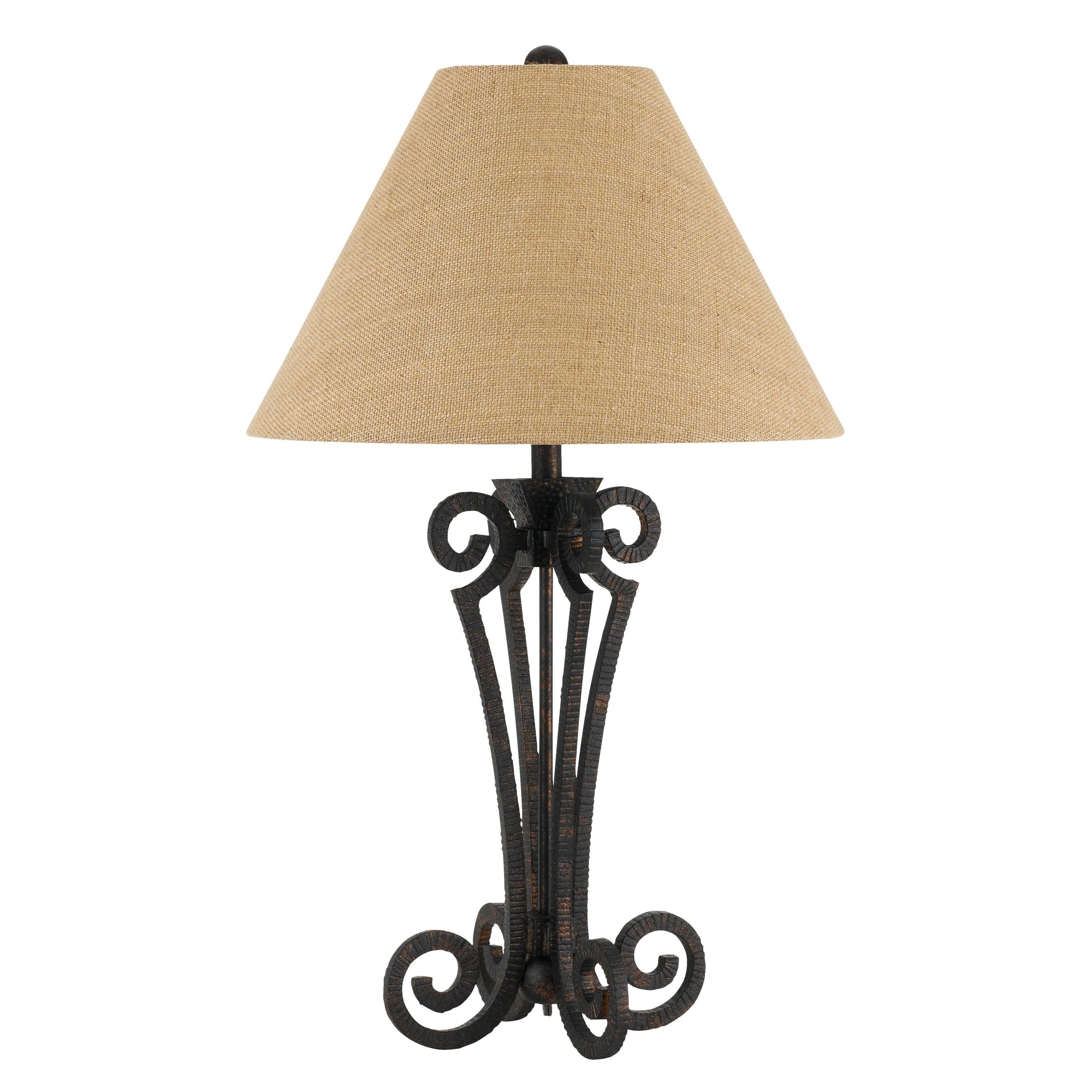 Blacksmith Wrought Iron Burlap Shade 3 Way 150 Watt Table Lamp