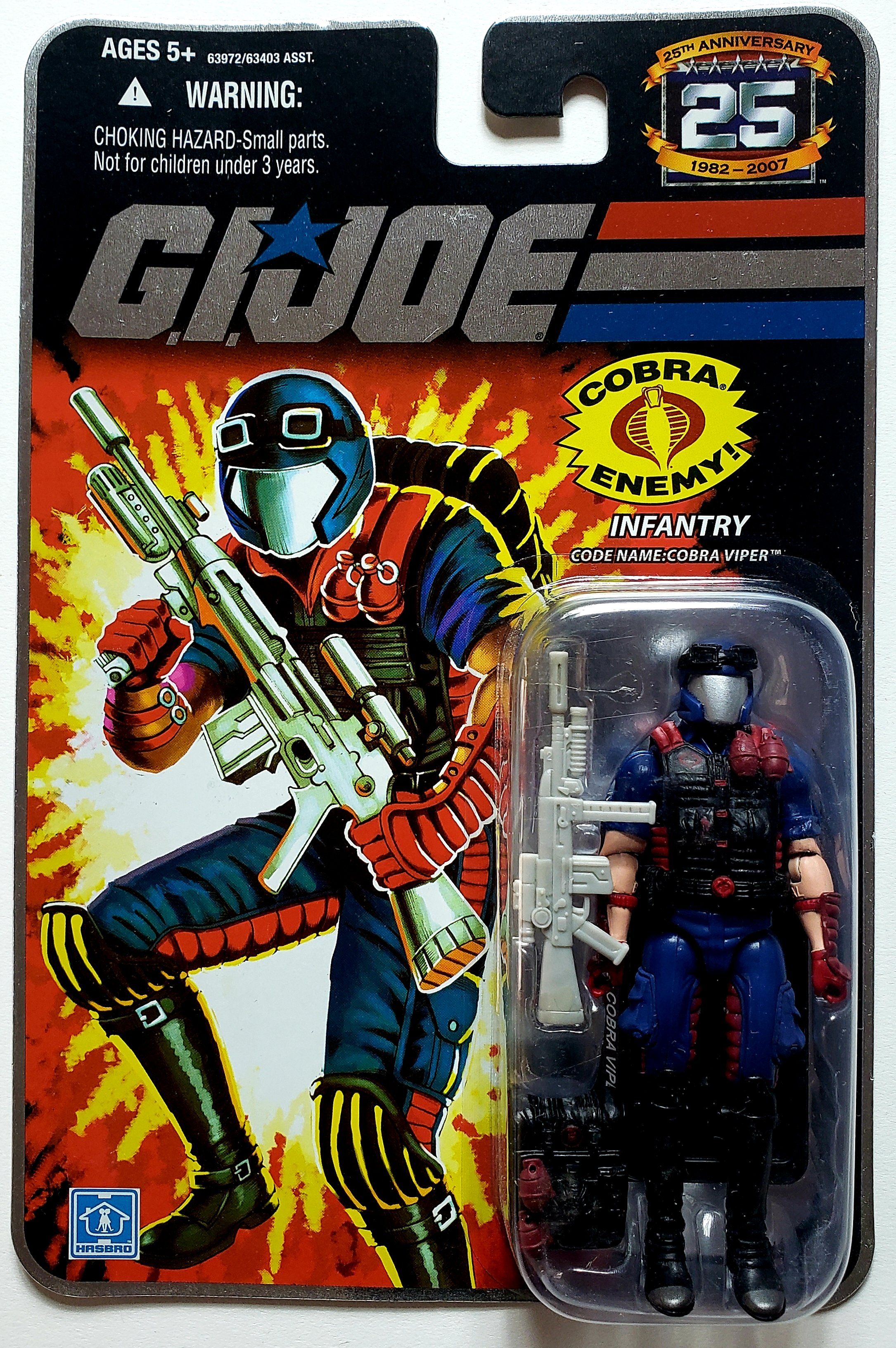 G I GI JOE 25TH ANNIVERSARY FOIL CARD COBRA RED NINJA FIGURE MOC