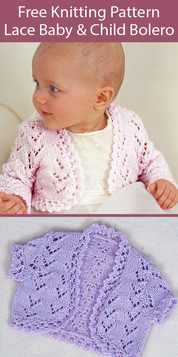 Free Knitting Pattern for Lace Bolero for Babies and Children - Lace shrug with knit lace edging. Sizes 3-6 mths, 6-12 mths, 1-2 Years, 3-4 Years, 5-6 Years. Designed by Sirdar. DK weight yarn. Baby Knitting Free, Easy Baby Knitting Patterns, Knitting Patterns Free Cardigans, Knitting Girls, Easy Knitting, Free Baby Patterns, Baby Cardigan Knitting Pattern Free, Baby Sweater Patterns, Knit Baby Sweaters
