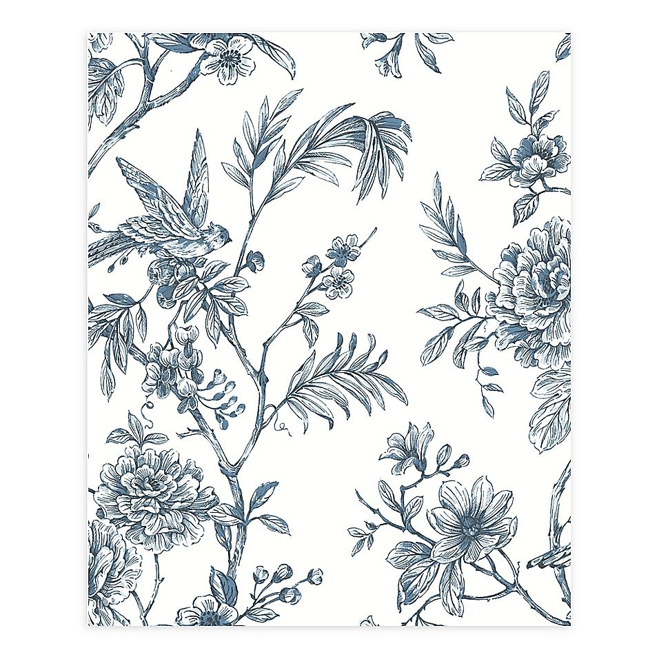 Floral Bird Trail Wallpaper Black White And Grey A-Street Prints Jessamine Floral Trail Wallpaper In Blue | A street