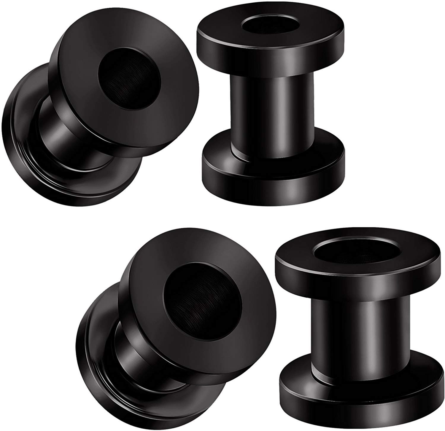 BIG GAUGES Pair of 316L Surgical Steel Black Anodized Screw-fit Piercing Jewelry Ear Stretching Lobe Plugs Flesh Tunnel Earring