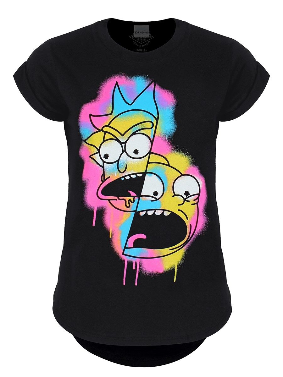 Black Ladies Rolled Sleeve Tee Spray Paint Rick and Morty