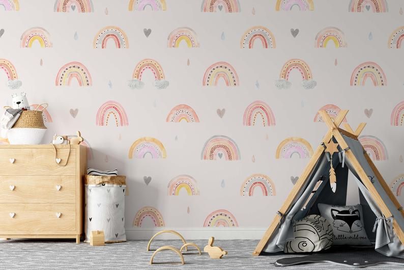 Whimsical Boho Watercolor Rainbow Wallpaper Removable Etsy In 2021 Rainbow Wallpaper Peel And Stick Wallpaper Prepasted Wallpaper