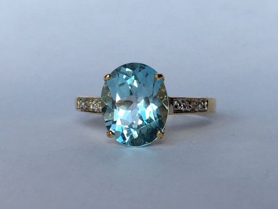Swiss Blue Topaz Ring 14k Blue Topaz /& Diamond Crown Engagement Ring Blue Topaz December Birthstone Unique Blue Topaz Promise Ring
