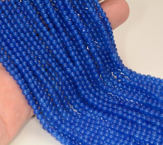 2MM SAPPHIRE BLUE JADE GEMSTONE DARK BLUE ROUND 2MM LOOSE BEADS 16/"