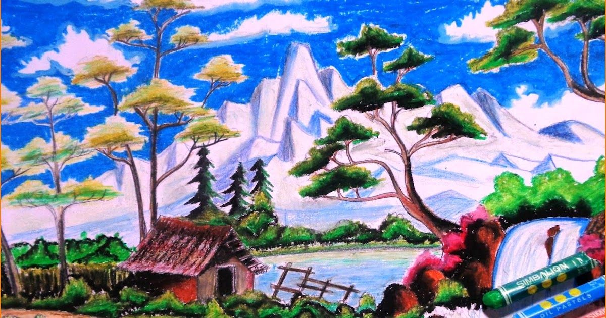 Gambar Sketsa Pemandangan Sawah Dan Gunung Untuk Menggambar Sketsa