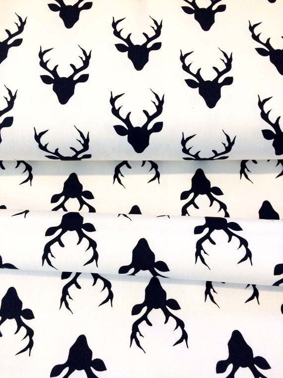 Black And White Fabric Woodland Animal Deer Deer Fabric Home Decor Canvas Buck Forest Wide By The Yard Black And White Animal P