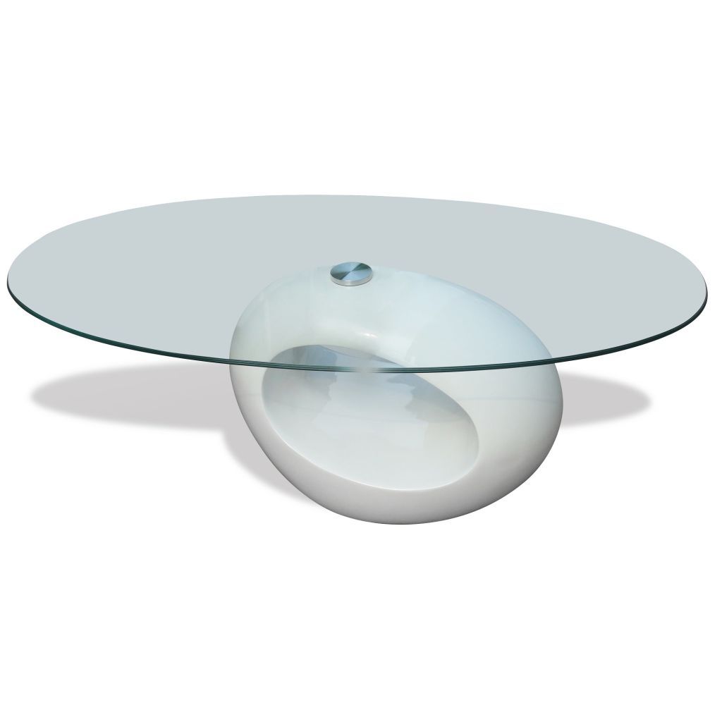 vidaXL Oval Coffee Table Nightstand Fiberglass Base Glass Top Multi Colors - White