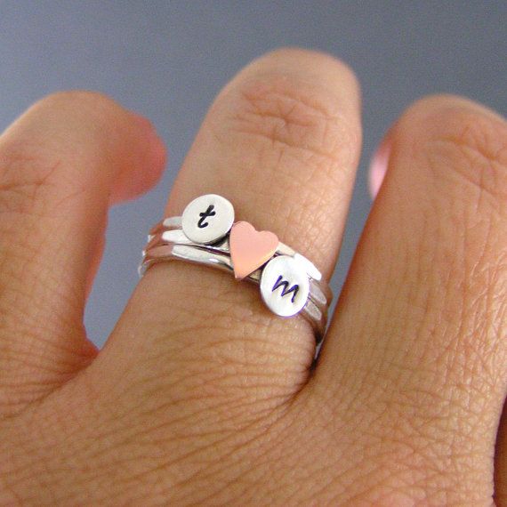Set Of Two Sterling Silver Custom Letter Stack Bands Stack Rings Custom Initial Rings